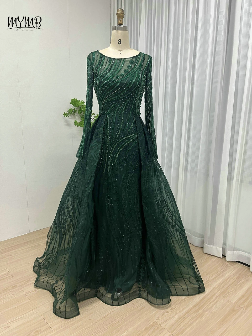 MYMB Gorgerous Muslim Long Sleeves Mermaid Formal Dresses for Women Party Sparking Beaded Scoop Neck Evening Wedding Guest Gowns 1