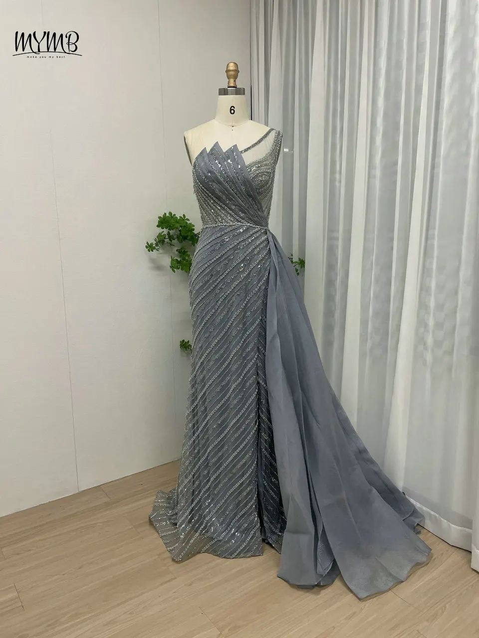 MYMB Arabic Blue One Shoulder Mermaid Pleated Evening Dresses Exclusive Beaded for Women Wedding Party vestidos de novias 2024 1