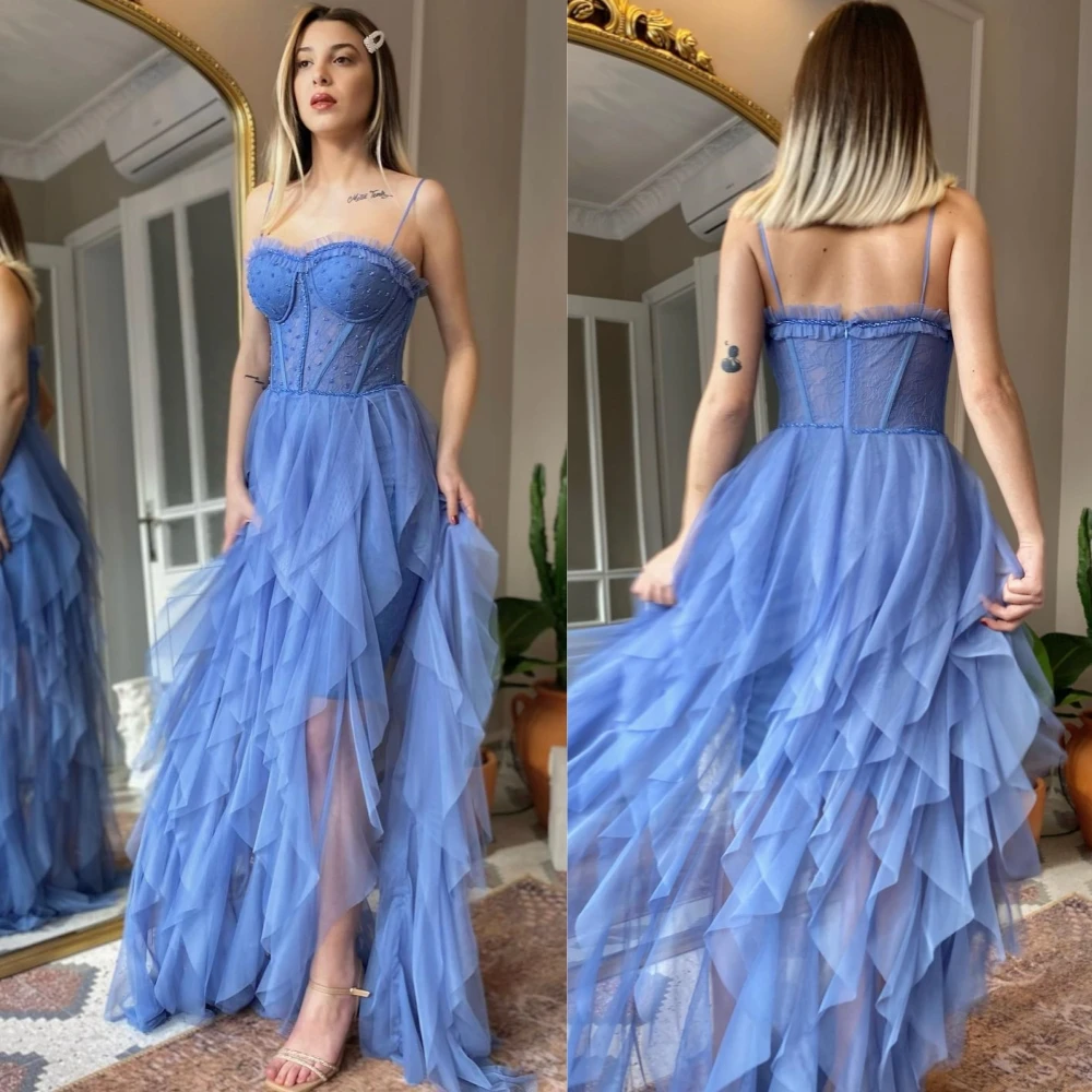 High quality Tulle Tiered Sequined Ruched A-line Square Neck Long Dresses Cocktail Dresses Sexy Sparkle  Sizes Available Casual 1