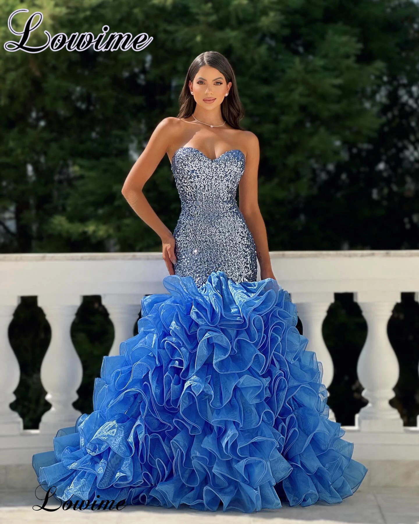 Sexy Sweetheart Blue Celebrity Dresses With Ruffles Sleeveless Prom Party Dresses Mermaid Vestidos De Gala Special Occasion Gown 1