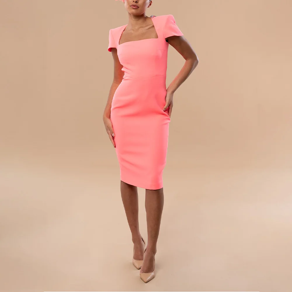 Pink Cocktail Dress Knee Length Cap Sleeves Sheath/Column Cocktail Gowns Short Sequined Women's Formal Party Dresses 2024 1