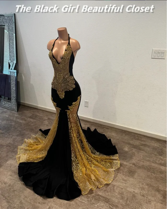 Glitter Black Gold Cocktail Dresses Black Girls Deep V Sexy Pearls Sequins Embellished Party Gowns 2024 Ruffle Ruffles Gowns 1