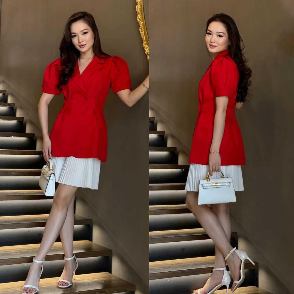 Retro Jersey Ruched A-line V-neck Knee Length Dresses Celebrity Dresses Fashion Elegant Exquisite High Quality Sexy Intricate 1