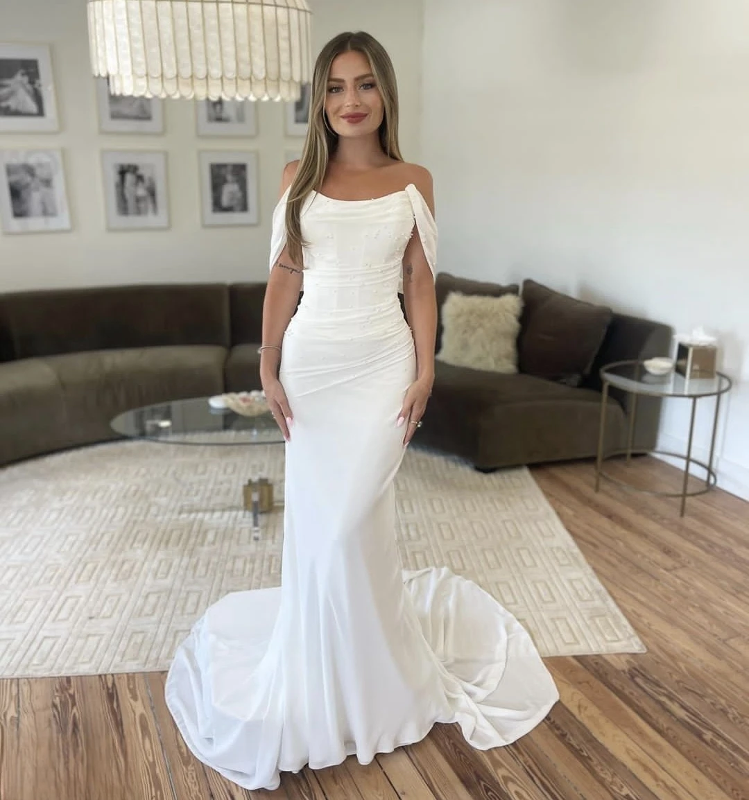 Vestido de Novia Mermaid Sweetheart Wedding Dress Short Sleeves Pearls Sweep Train Customize To Measures Elegant Bridal Gowns 1