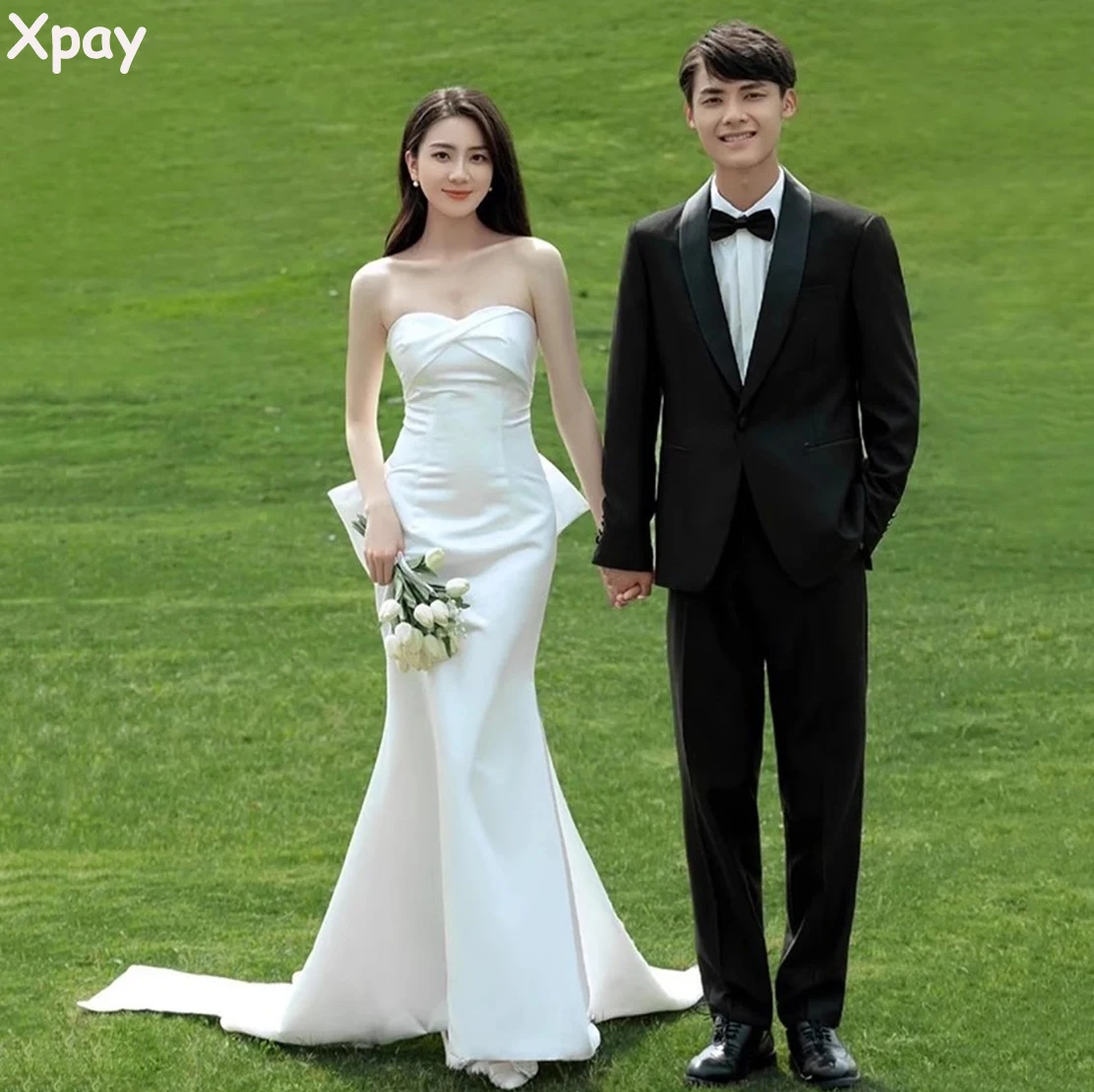 XPAY Strapless Mermaid Wedding Dresses Korea Wedding Photography Tour Shooting Garden Custom Made Bridal Gowns Plus Size 1