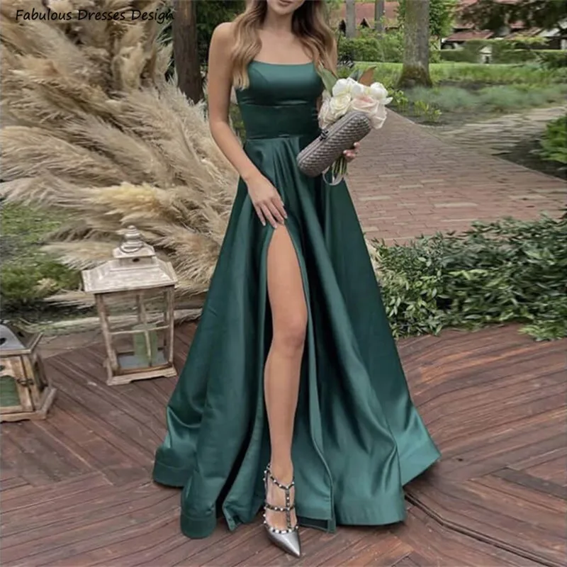 Long A-line Scoop Neck Bridesmaid Dresses Sexy Criss-cross Backless Slit Wedding Guest Dress For African Women Prom Party Gown 1