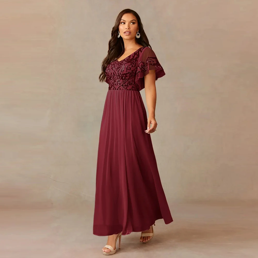 Exquisite Burgundy Mother of Bride Dresses for Women 2024 Summer Ankle Length Wedding Party Dresses with Lace Vestido De Novia 1