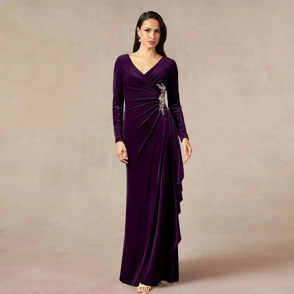 Charming Purple Mother of Bride Dresses for Women 2024 Side Slit Full Sleeve Strapless Wedding Party Dresses Vestido De Novia 1