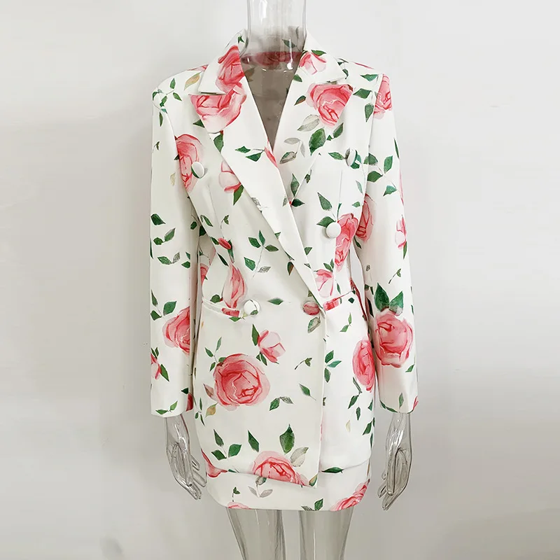 Floral Printed Summer Women Skirt Set 2 Piece Blazer+Short Mini Prom Dress Flower Sexy Formal Office Lady Jacket Coat Party Gown 1