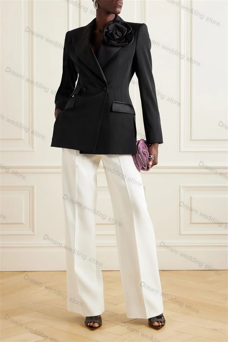 3D Flower 2 Piece Women Office Suits Set Blazer+Pants Wedding Tuxedo Tailored Size Prom Dress Double Breasted Jacket Trousers 1