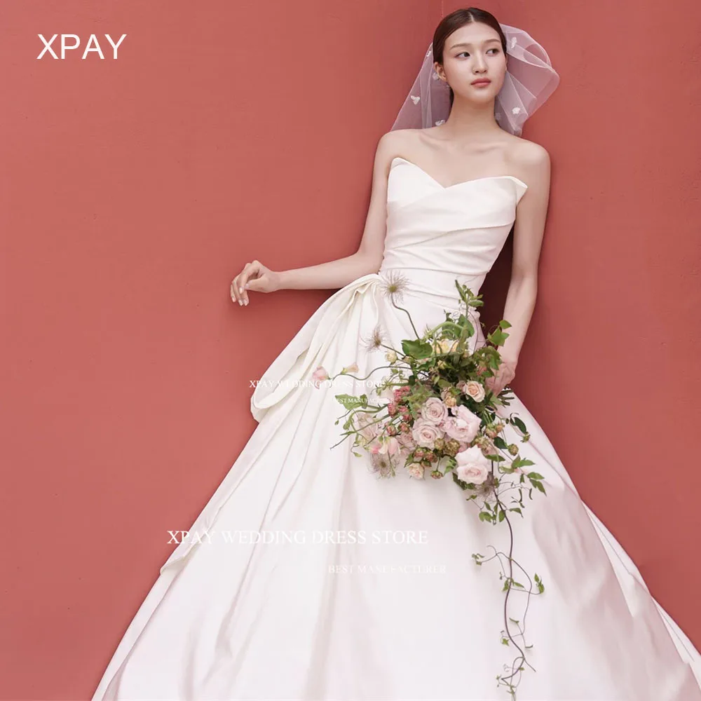 XPAY Vintage V Neck A Line Korea Wedding Dresses Satin Pleats Sleeveless Back Bridal Dress Photography Tour Party Bridal Gown 1