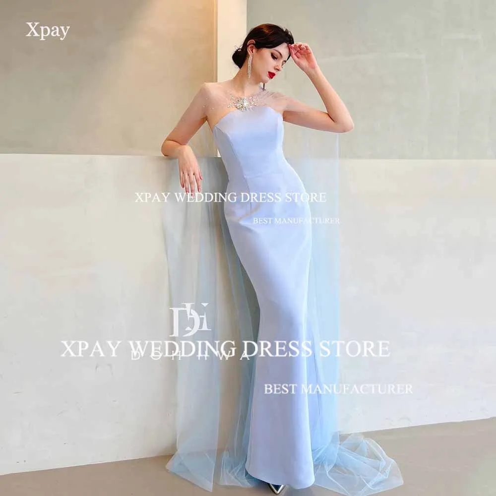 XPAY Strapless Mermaid Evening Dresses With Cape Sleeveless Beading Formal Party Gown Backless Special Occasion Prom Gown 1