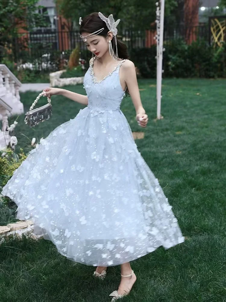 Tulle Off the Shoulder Graduation Dresses 3D Butterfly Appliques Sequins Prom Dress Sweetheart Strapless A-line Homecoming Gowns 1