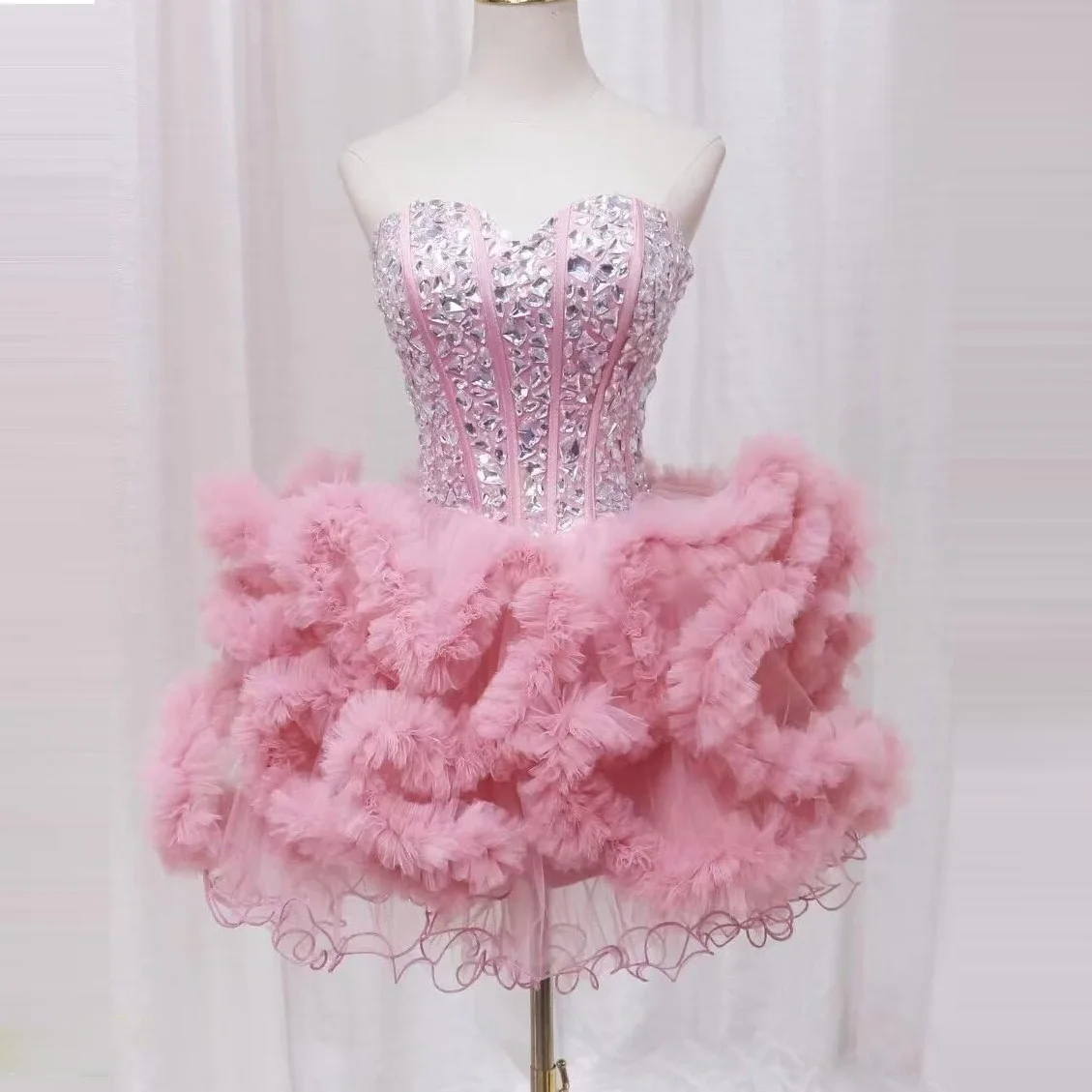 Tulle Homecoming Dresses Sparkling Teens Quinceanera Dresses Ball Gown Short Cocktail Performance Prom Dresses for Junior 2024 1