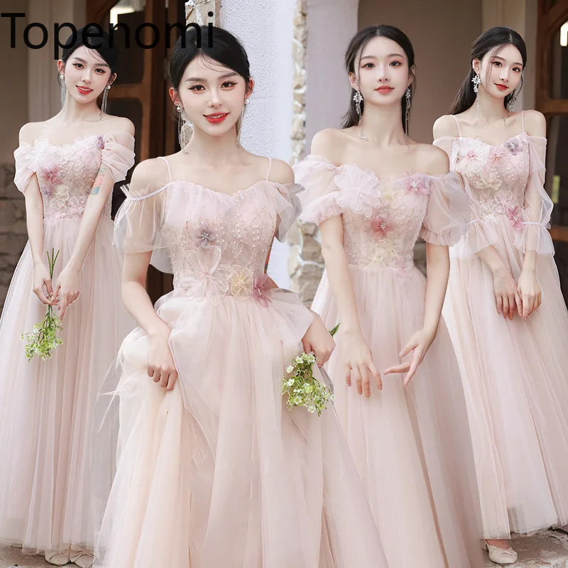 Topenomi Bridesmaid Dresses Women 2024 Summer Fairy Mesh Appliques Waist Wedding Party Dress Elegant Graduation Prom Vestidos 1