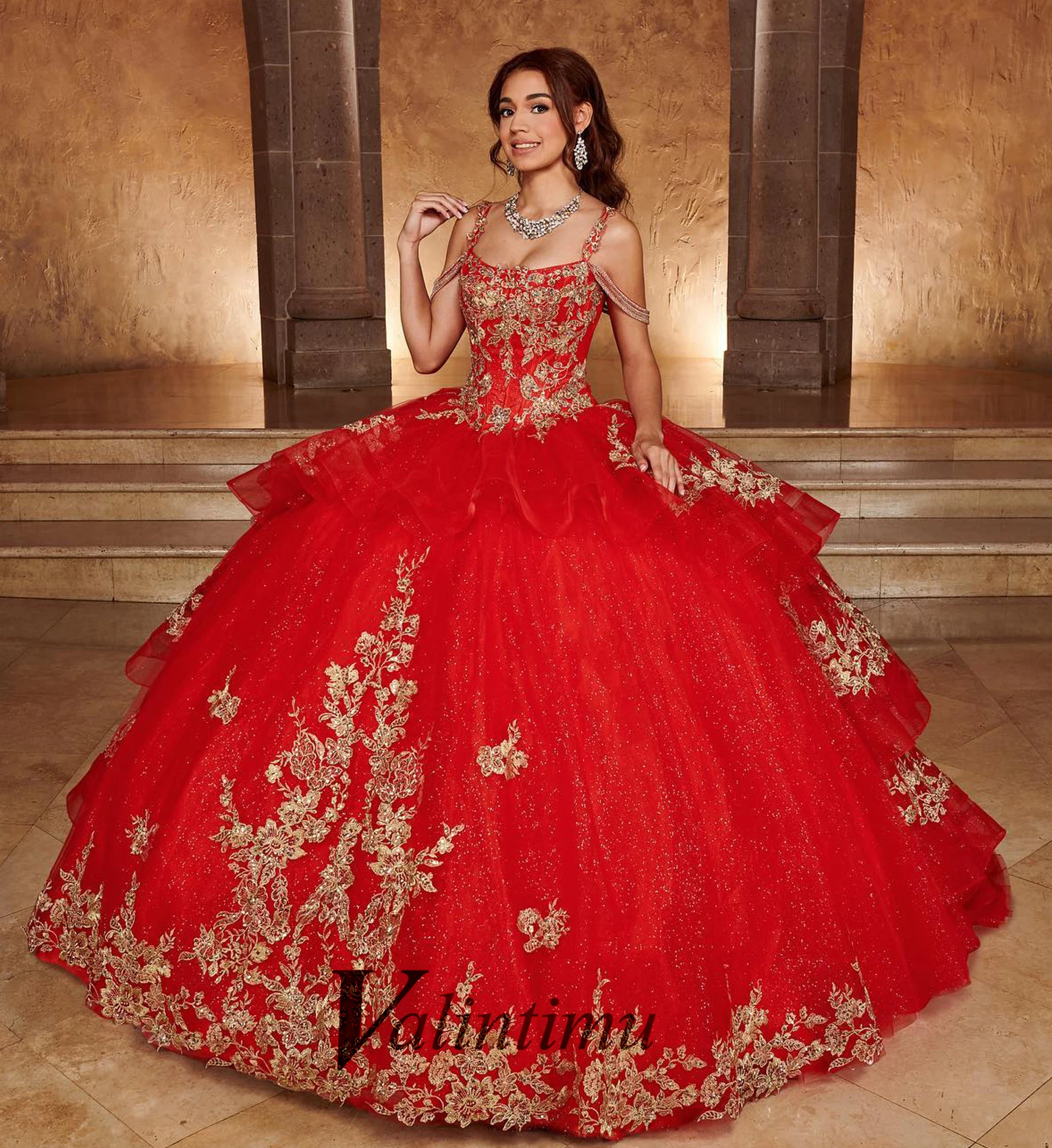 Valintimu Charming Spaghetti Straps Quinceanera Dress Floor Length Lace Appliques Lacing up Birthday Party Drop Shipping 1