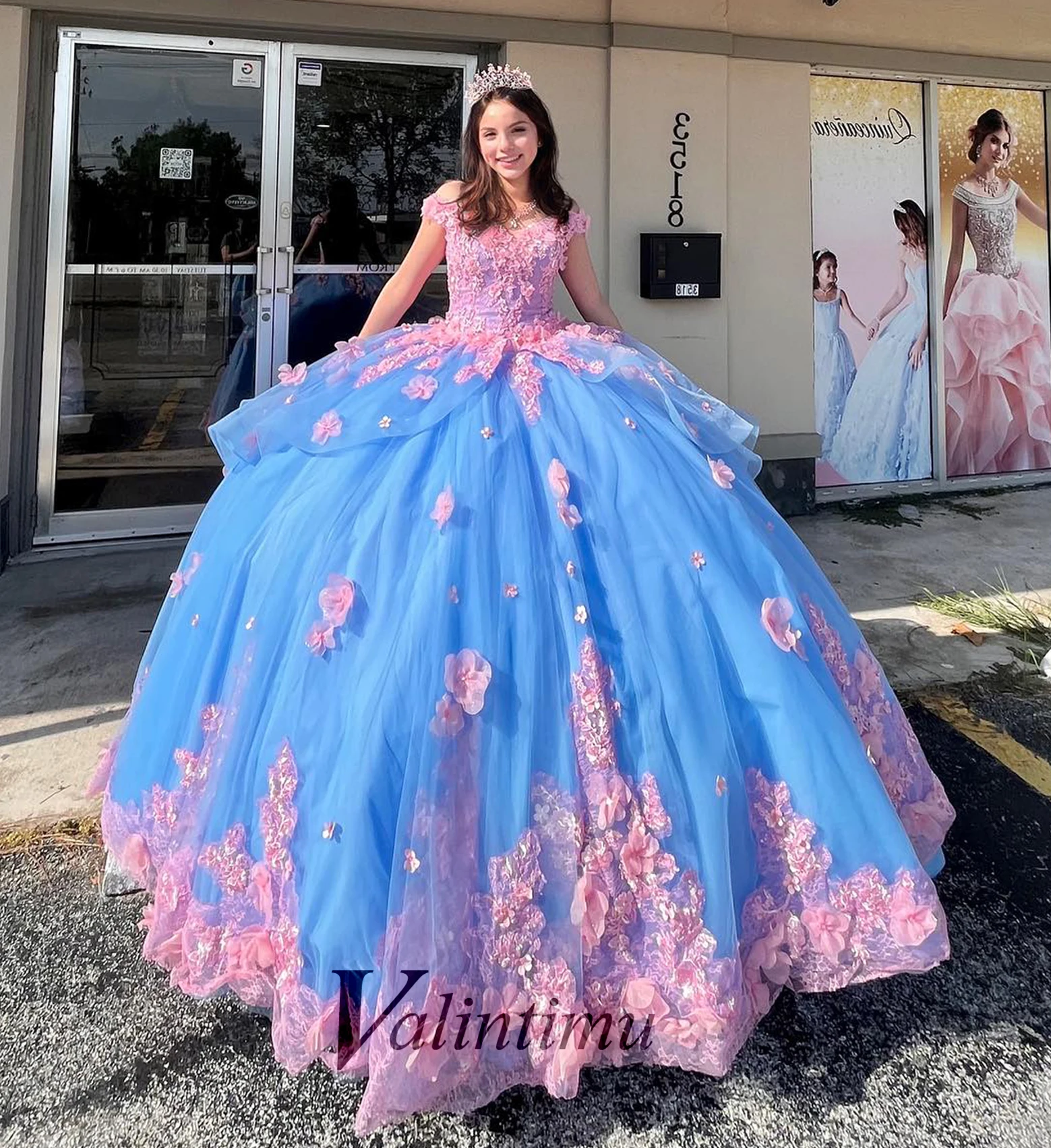 Valintimu Fancy Sweetheart Quinceanera Dress for Teen Lace Appliques Lacing up Off the Shoulder Graduation Party Drop Shipping 1