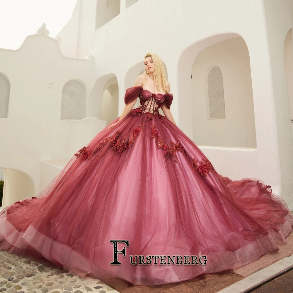 FURSTENBERG Charming Sweetheart Quinceanera Dress Beads Lace Appliques Tulle Ball Gown Off Shoulder Graduation Party Custom Made 1