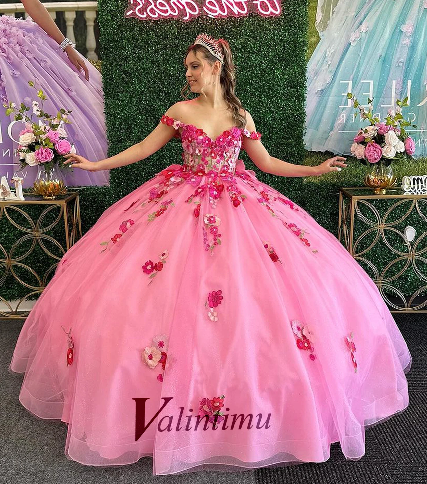 Valintimu Pastoral Ball Gown Quinceanera Dress for Teen with Sweetheart Off Shoulder Chapel Train Graduation Party Customised 1