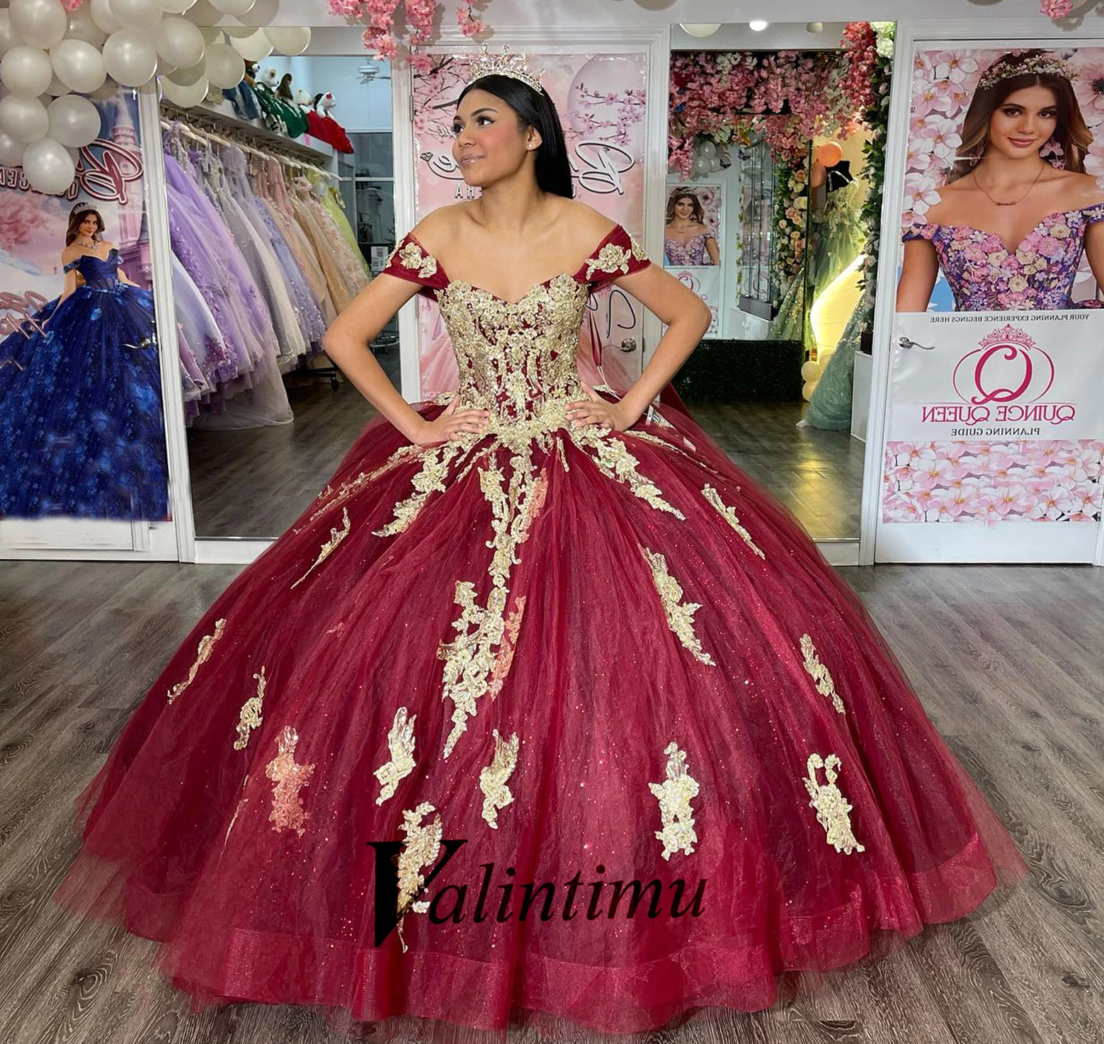 Valintimu Charming Sweetheart Quinceanera Dress with Beads Lace Appliques Off the Shoulder Ball Gown Formal Prom Personalised 1