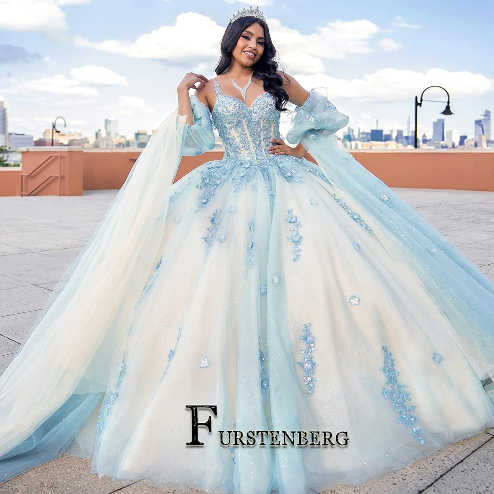 FURSTENBERG Charming Crystals Quinceanera Dress Bling Lace Appliques Spaghetti Straps Lace up Floor Length Quinceanera Ceremony 1