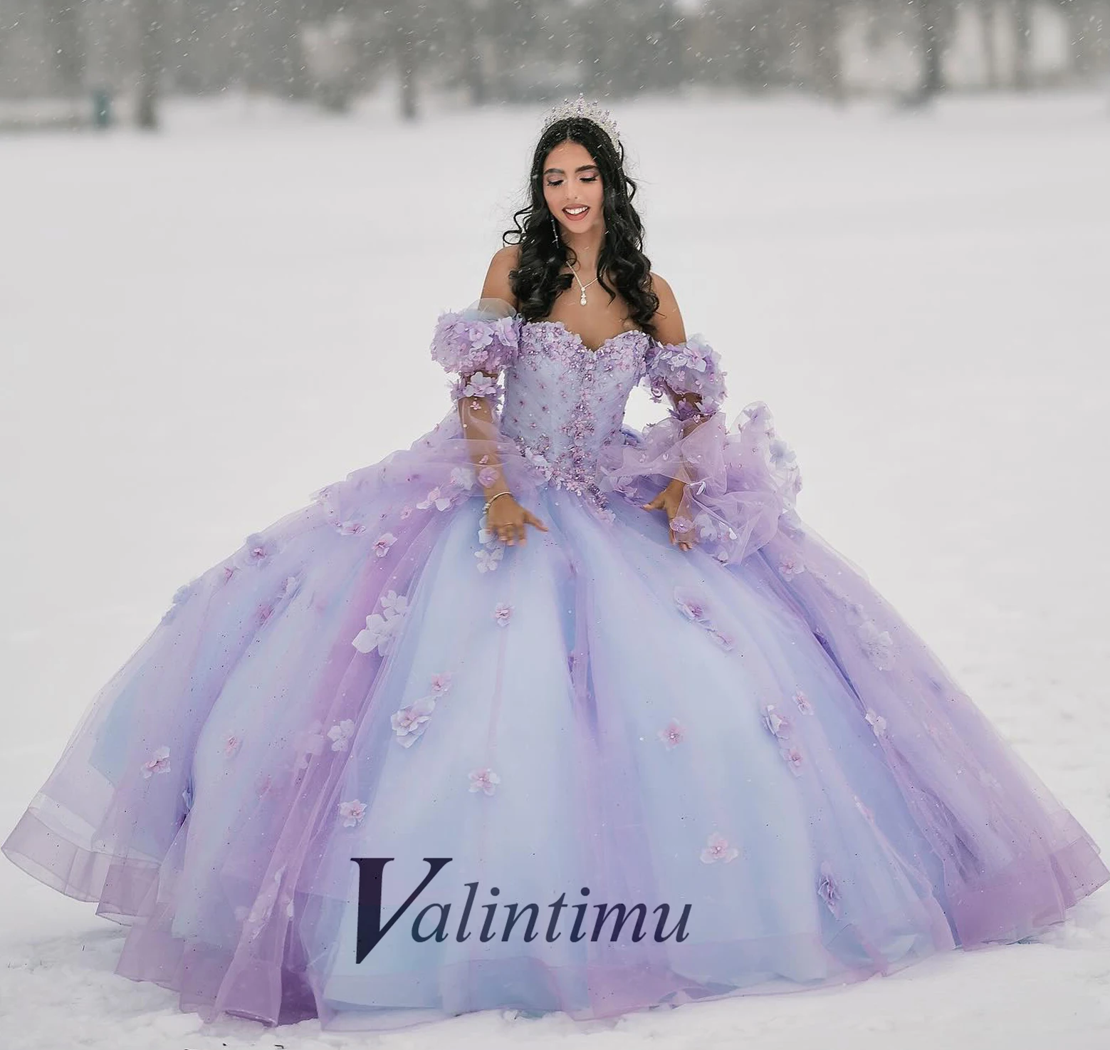 Valintimu Pastoral Strapless Quinceanera Dress for Girl with Beads Lace up Lace Appliques Off Shoulder Formal Party Customised 1