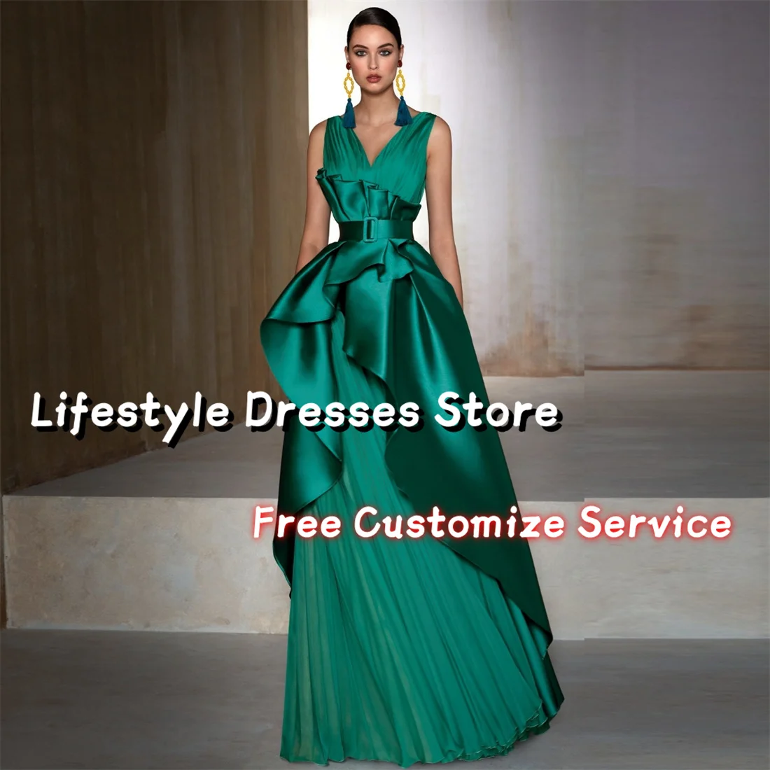 V-Neck Satin Chiffon Evening Dress Sleeveless Mother Of The Bride Dresses Wedding Guest Party Gown elegantes 2024 juveniles 1