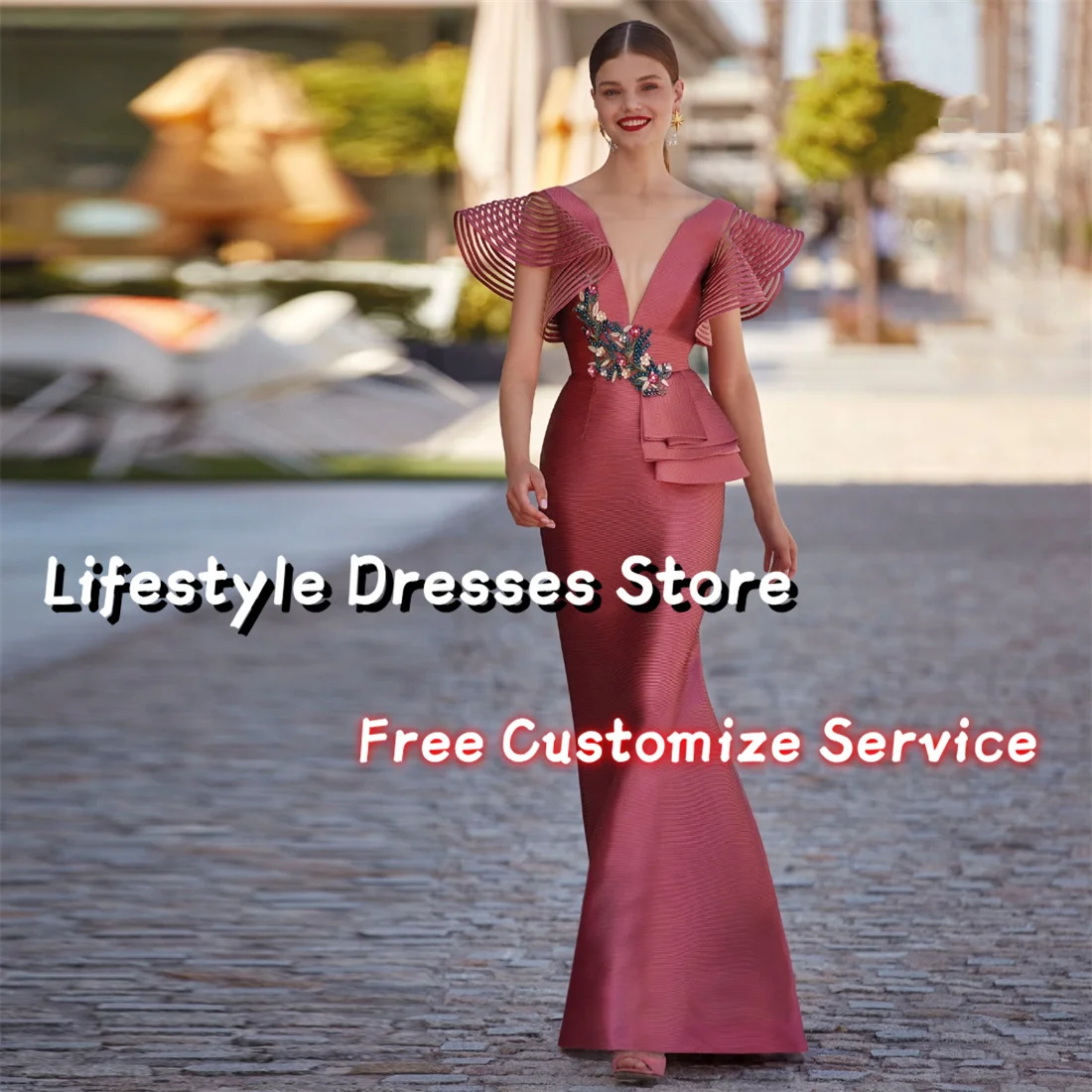 V-Neck Satin Evening Dress Appliques Mother Of The Bride Dress Mermaid Wedding Guest Party Gown elegantes 2024 juveniles 1