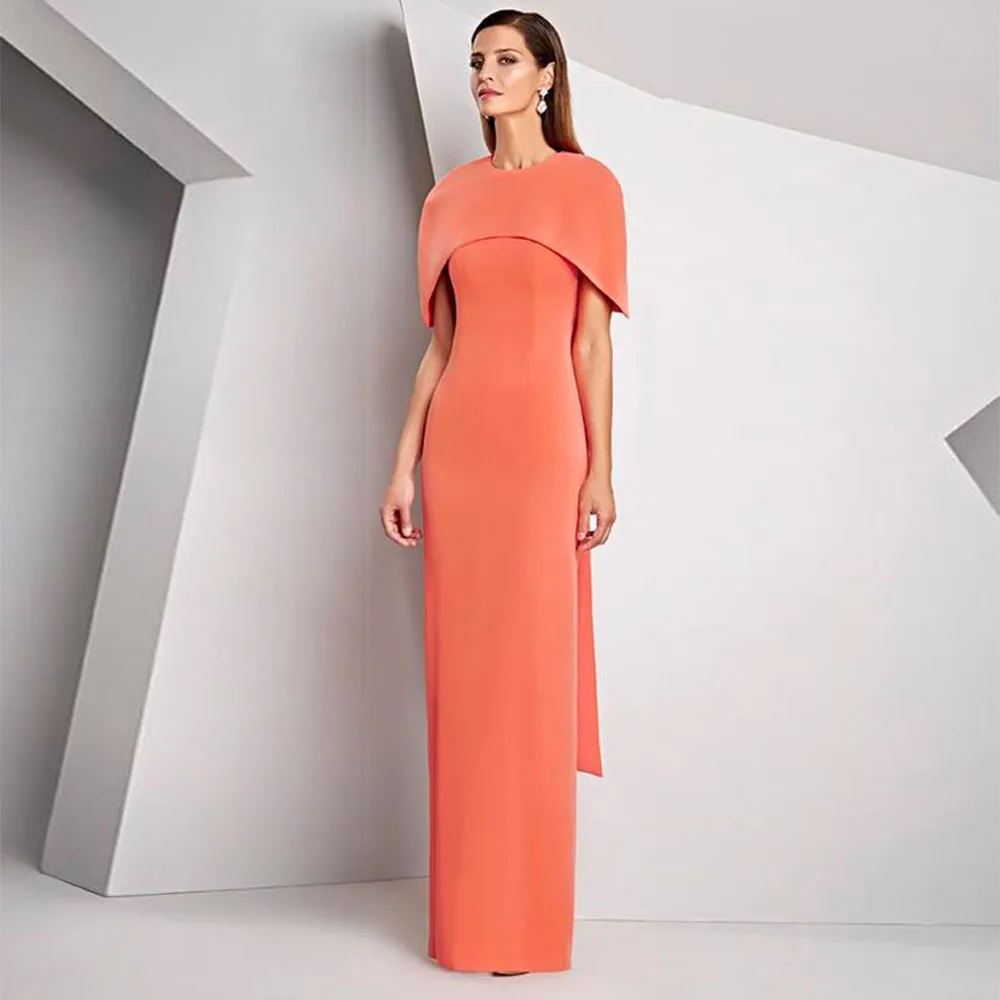 Two Piece Orange  Wedding Guest Gowns for Women With Shawl  Sheath Mother of the Bride Dresses Sleeveless Evening Dress 1