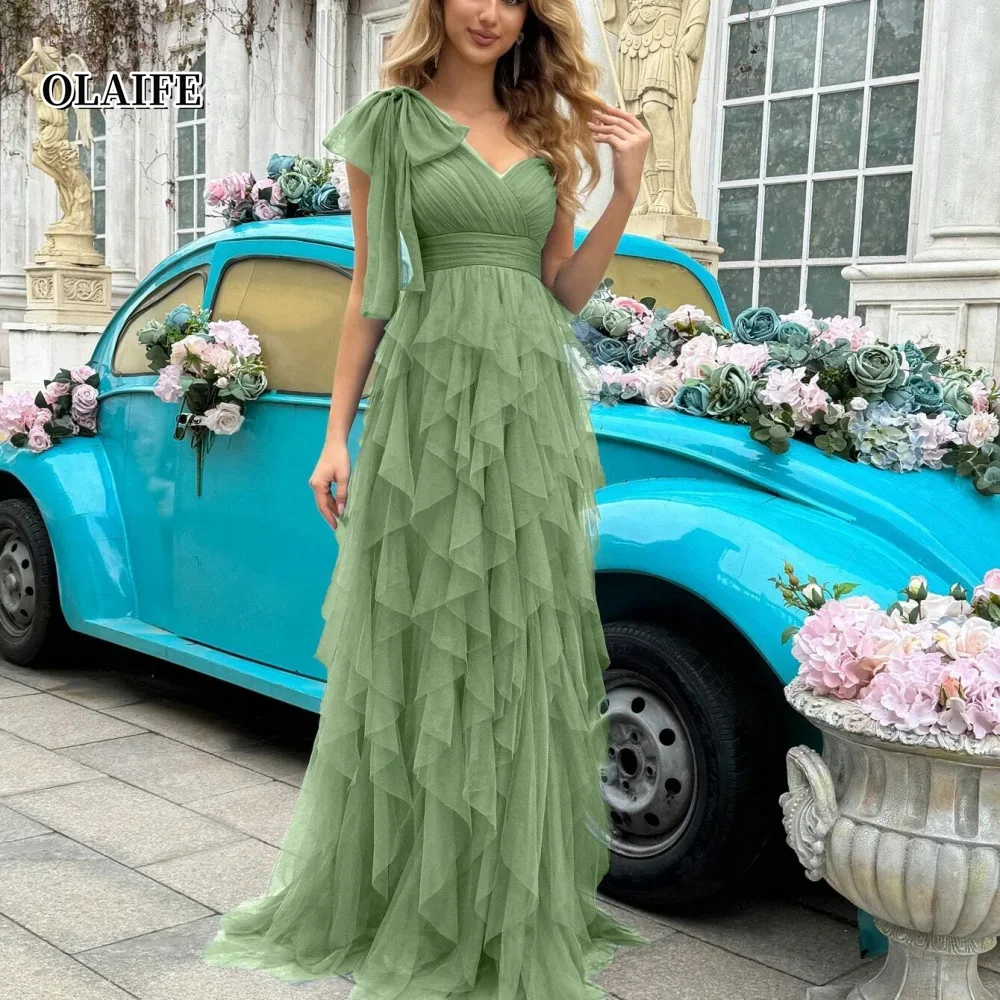 Tulle Pretty Party Dresses Romantic A Line One Shoulder Evening Gowns Sweetheart Neck New Arrival Prom Dress 1