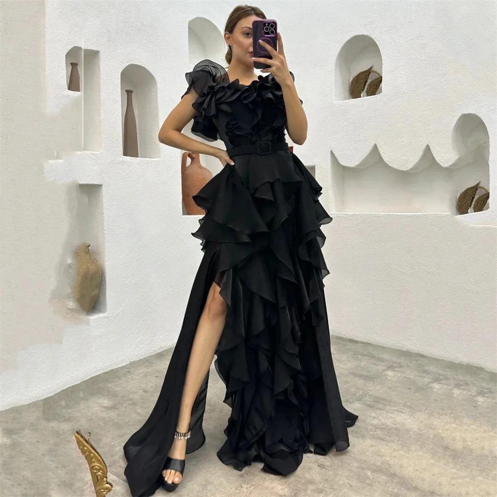 Yipeisha Sexy 2024 A-line Chiffon Prom Dresses Off Shoulder Side Middle-Slit Noble Multi-layer Formal Evening Dresses 1