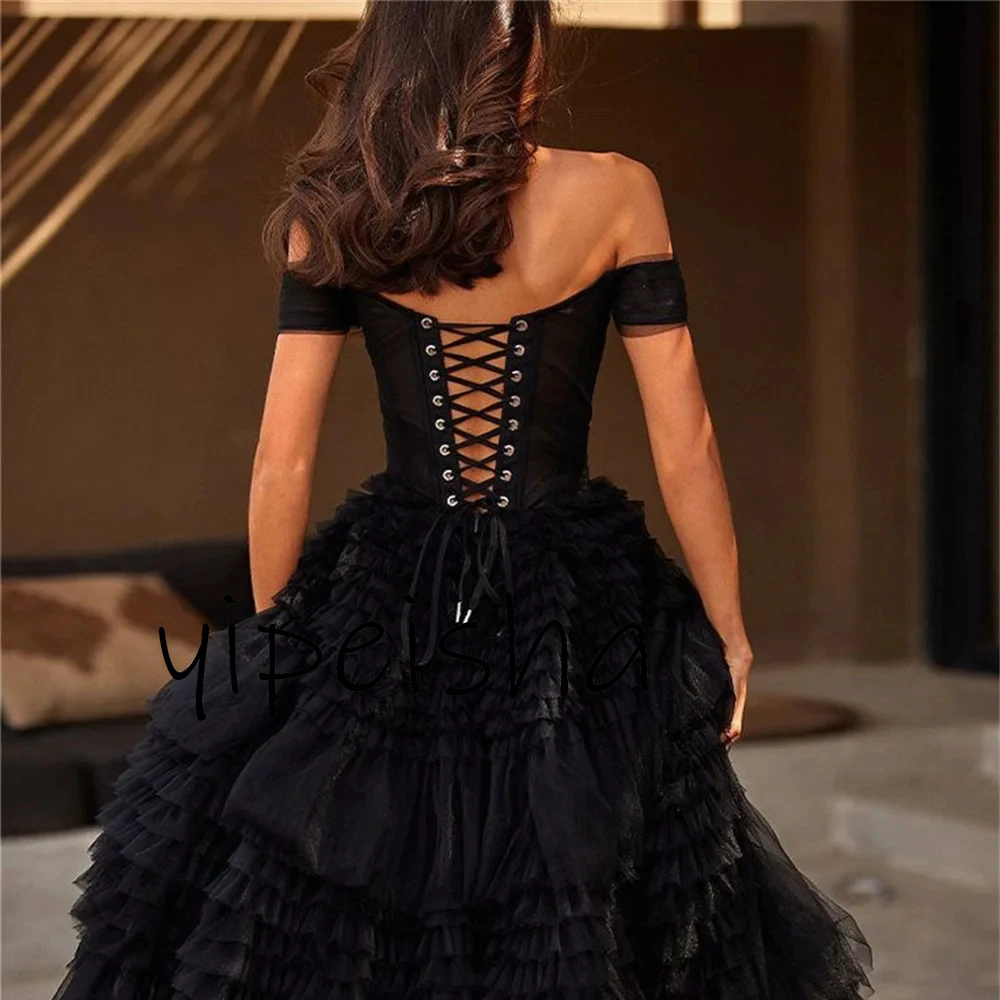 Yipeisha 2024 New Luxury Strapless Evening Dress Tiered Black Off the Shoulder Party Dress Ball Gown Lace-Up Prom Dress 1