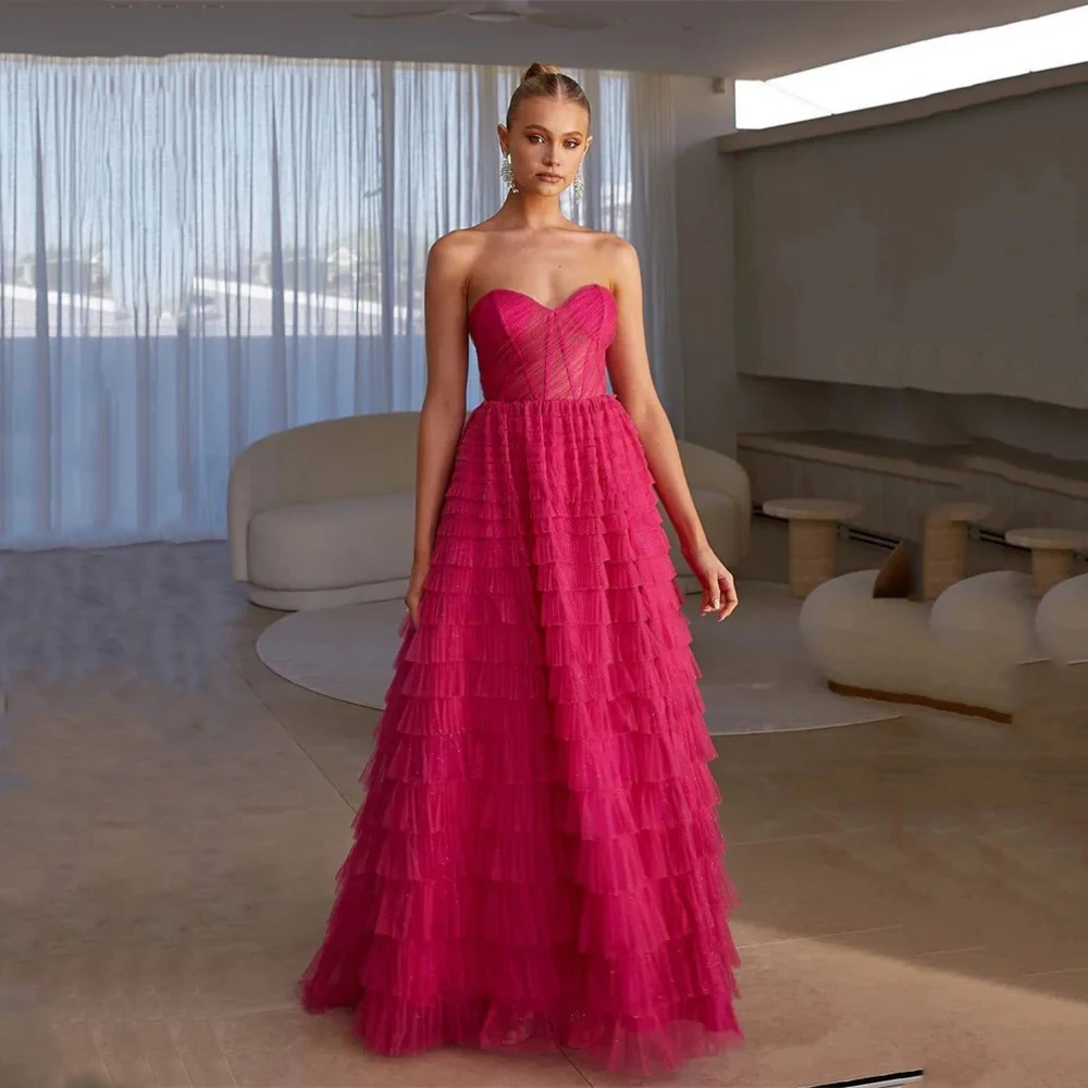 Yipeisha 2024 Simple Elegant Strapless A-line Tulle Evening Dress SweetHeart Neckline With Sleeveless Party Dresses 1