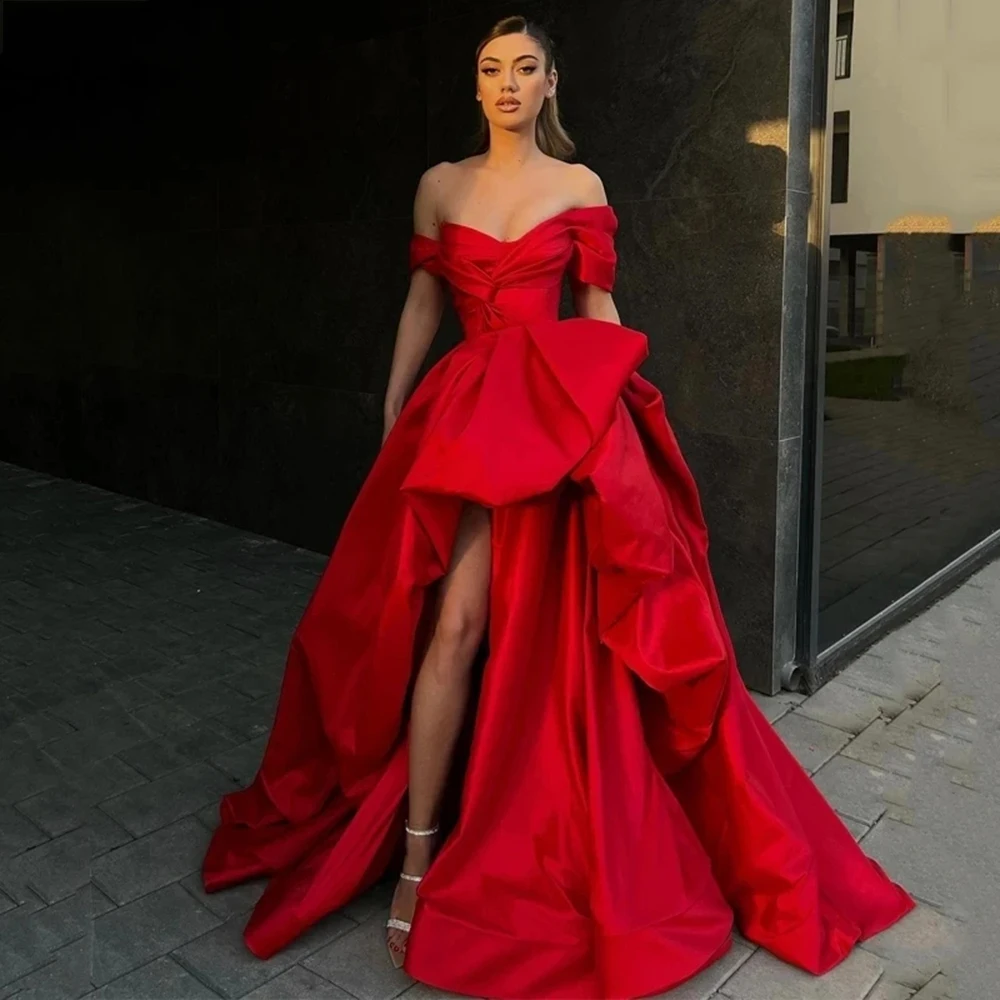 Yipeisha Elegant Red A-Line Evening Dress Off The Shoulder Sexy High Split Prom Dress High Quality Floor Length Prom Gowns 1