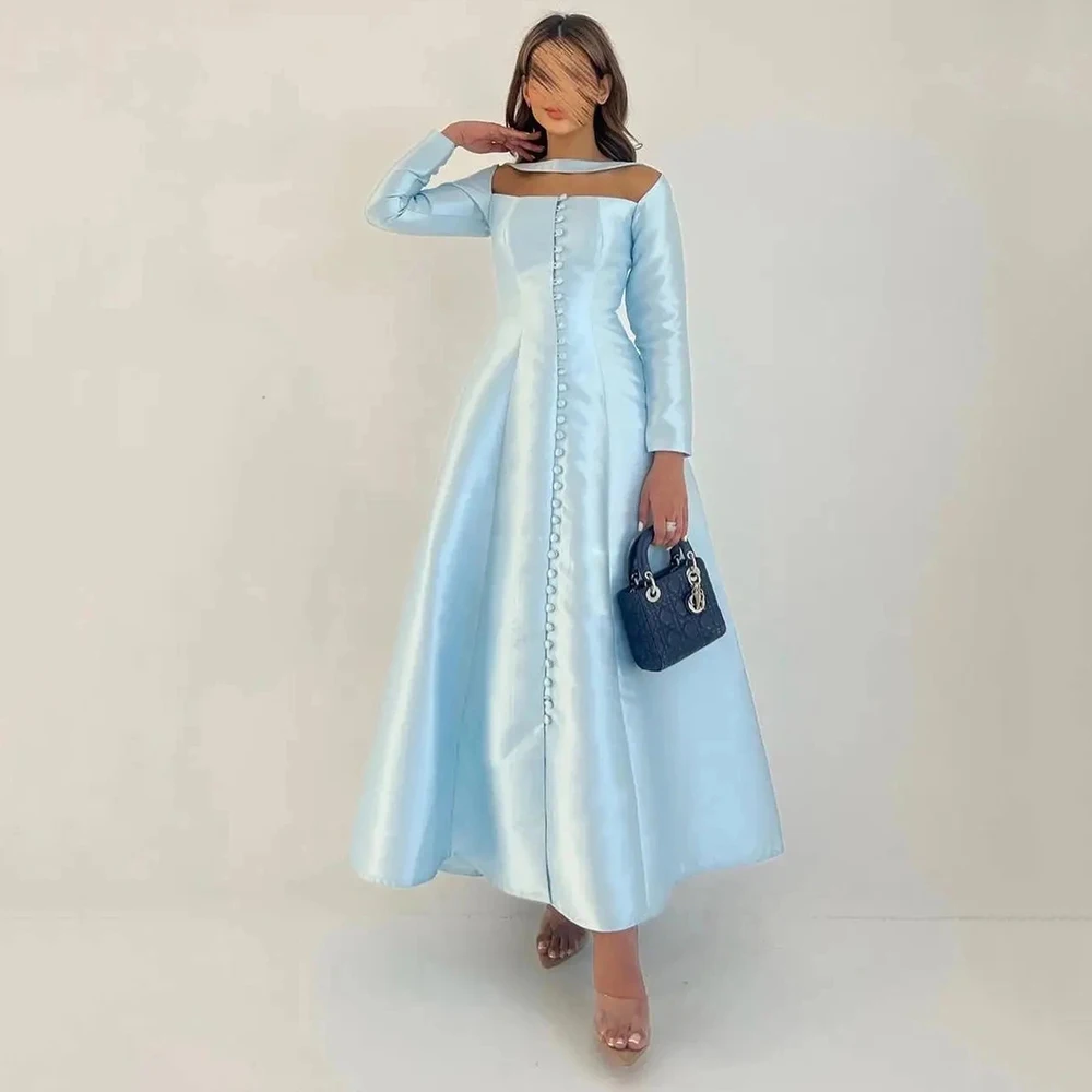 Yipeisha Elegant A-Line Satin Evening Dresses Sleeves Sky Blue Prom Dresses Ankle-Length Formal Occasion Party Gowns 1