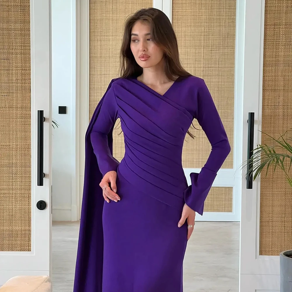 Yipeisha Elegant High Quality Purple Evening Dresses V-Neck Ruffle Party Prom Dress Ankle Length Formal Occasion Gowns 1