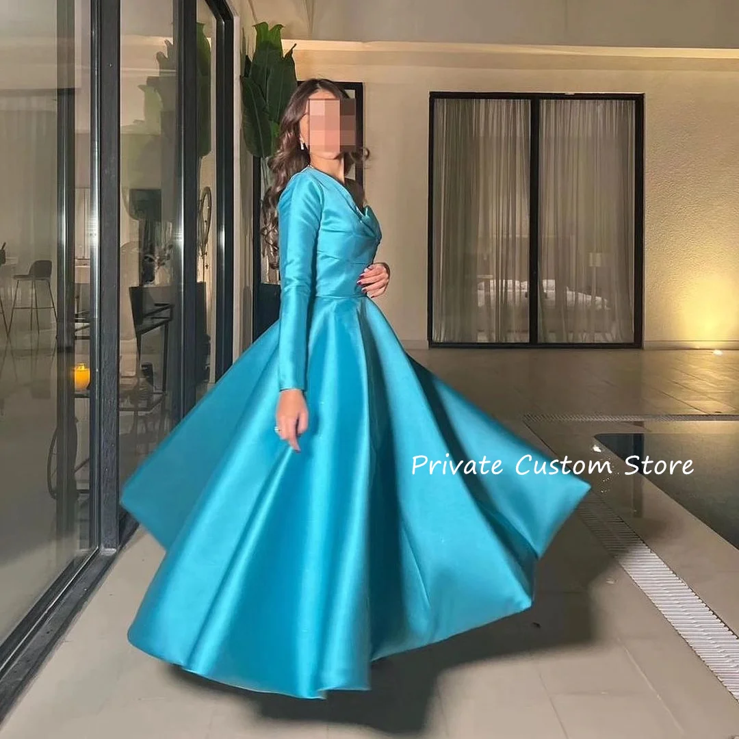 Turquoise One Shoulder Long Sleeve Prom Dresses Dubai Evening Gowns vestidos de fiestas elegantes mujer vestidos فساتين سهرة 1