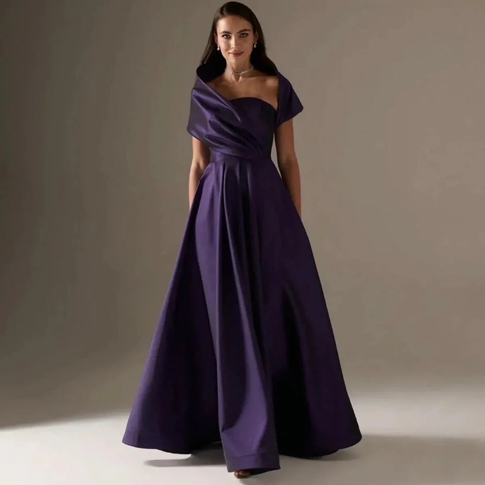 Yipeisha Elegant High Quality Purple Satin Evening Gowns Strapless off the shoulder A-line Pleat Floor Length Pageant Dresses 1