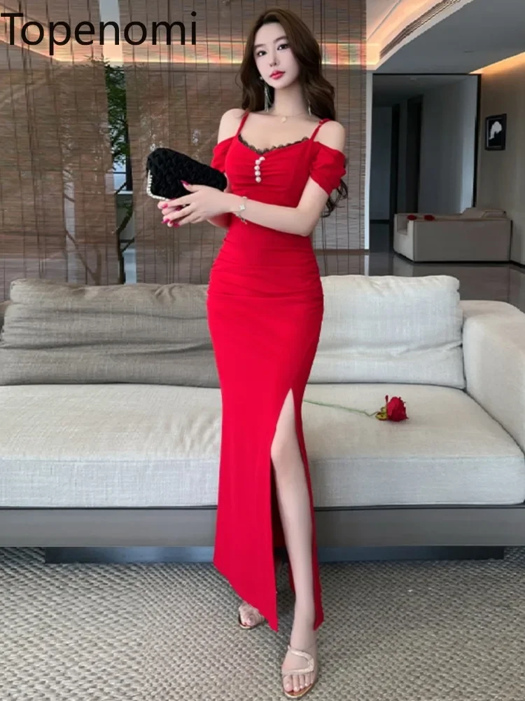 Topenomi Off Shoulder Sexy Celebrity Evening Mermaid Long Dress French Sexy High Waist Slim Split Night Cocktail Party Gown Robe 1