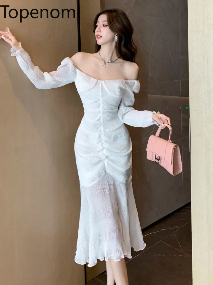 Topenomi Autumn White Long Sleeve Evening Dresses Women Sexy High Waist Slim Mermaid Wedding Gown Robe Cocktail Party Vestidos 1