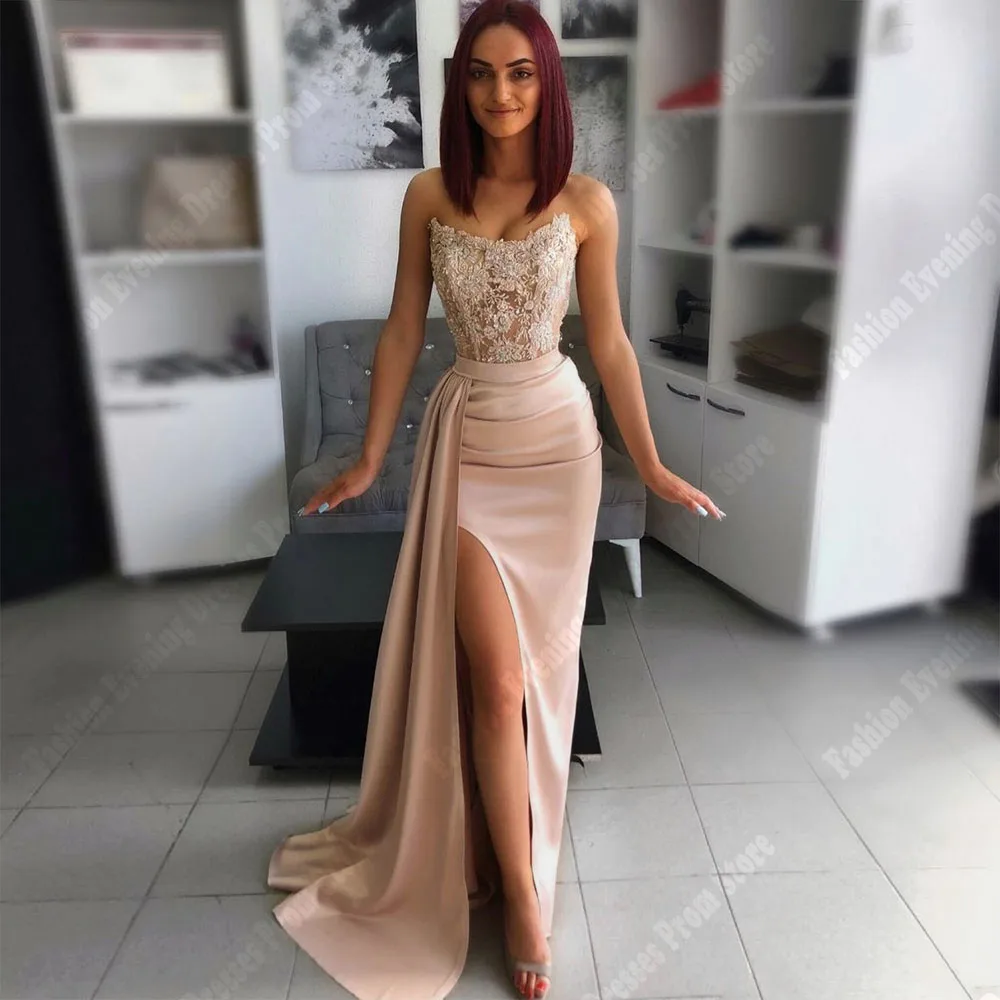 2024 Illusion Mermaid Women Evening Dresses Formal Sexy High Fork Prom Gowns Newest Of School Shining Bead Mopping Length Robes 1